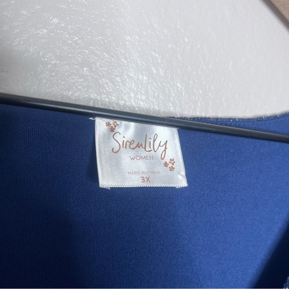 Siren Lily Navy Silver Threading Sparkle V-Neck Tiered Dress 3X Short Sleeve - Picture 6 of 11